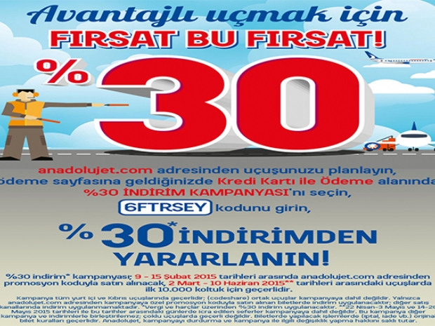 Anadolujet’ten yüzde 30 indirimli yeni bahar kampanyası