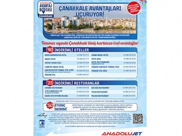 Anadolujet avantaj rotası Çanakkale’de